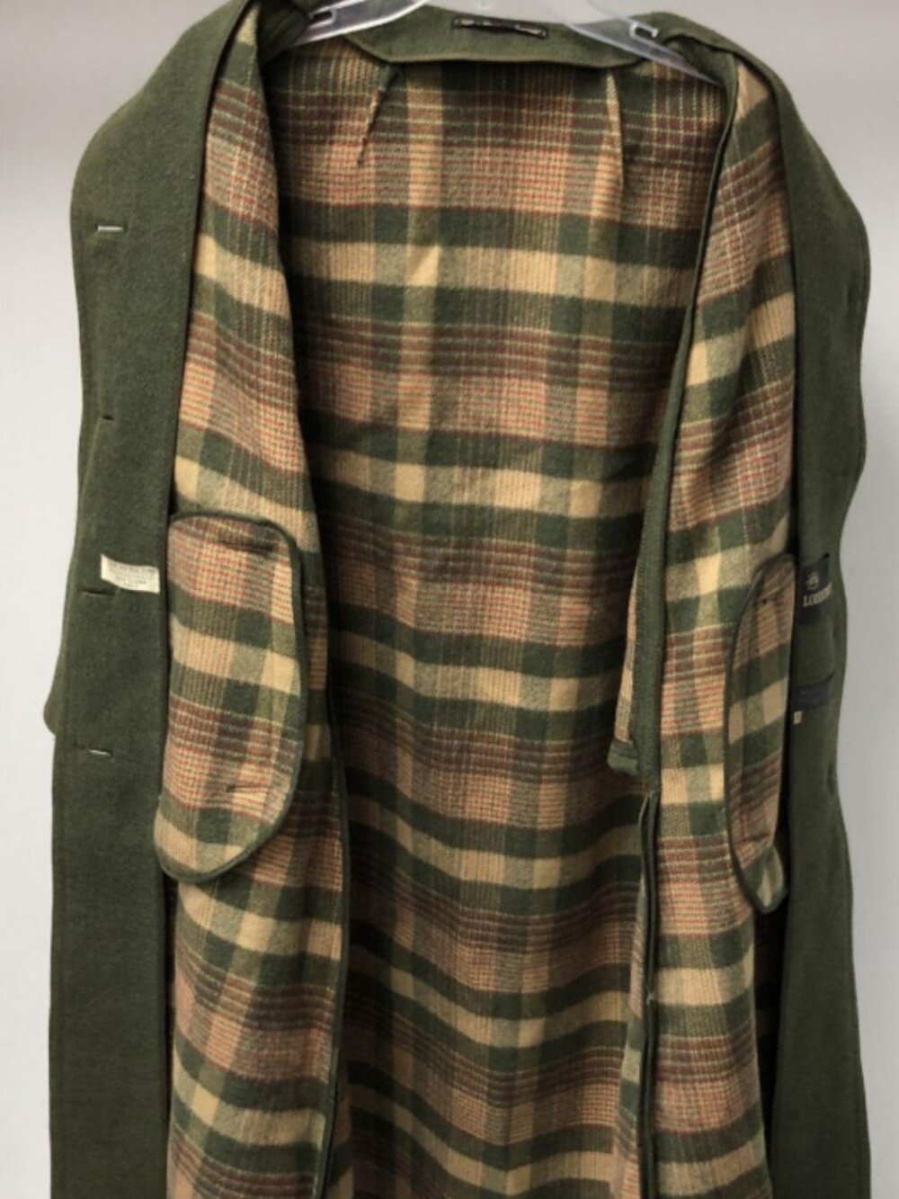 Vintage Lodenfrey Olive Green Wool Blend Long Coat 40 (US M) Plaid West Germany - Picture 6 of 7